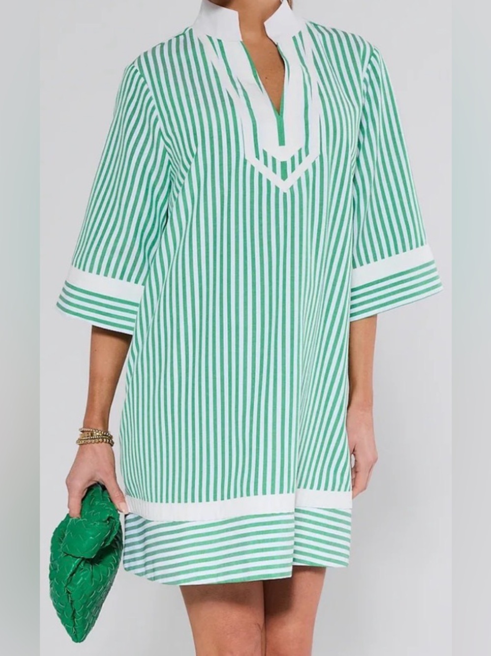 entro Green and White Striped Midi Dress